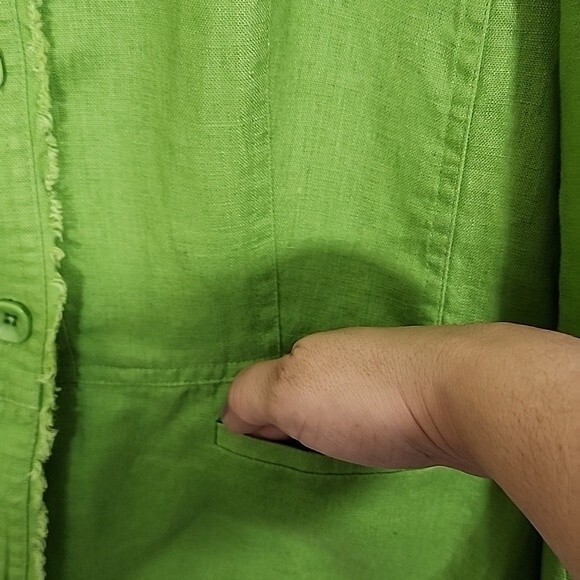 Coldwater Creek lime green linen frayed edges blazer size petite large - Picture 4 of 10